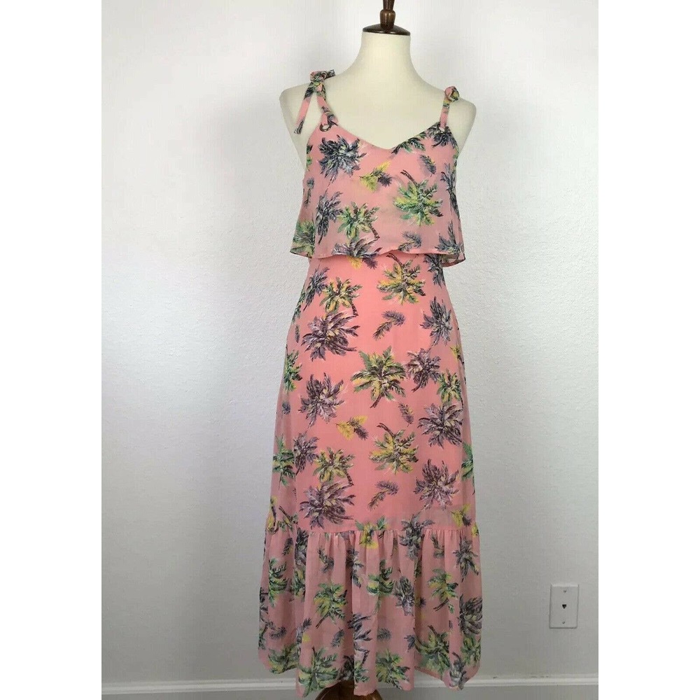Line + Dot Ruffled Riza Palm Tree Midi Tank Dress